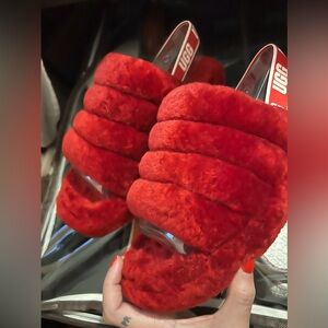 UGG Red Fluff Yeah Slide Slippers